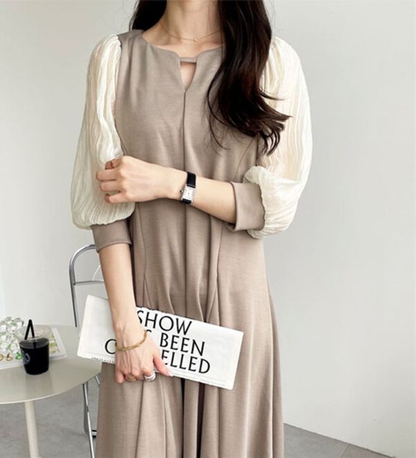 GeeRA（ジーラ）の「袖楊柳シアー美ラインワンピース（カットソーワンピース）」｜詳細画像