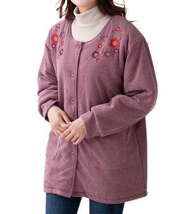 「刺しゅうが豪華なあったかニットコール割烹（パジャマ・ルームウェア）」