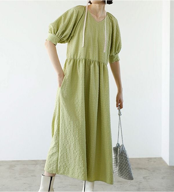 GeeRA（ジーラ）の「ワッシャー素材パフスリーブワンピース（その他ワンピース）」｜詳細画像