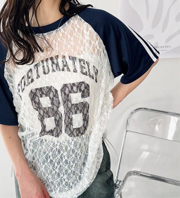 GeeRA（ジーラ）の「レース切替ナンバーロゴＴシャツ（カットソー）」｜詳細画像