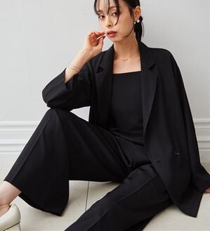 RANAN（ラナン）の「ジャケット＆サロペットドレスセット（パンツスーツ）」｜ブラック