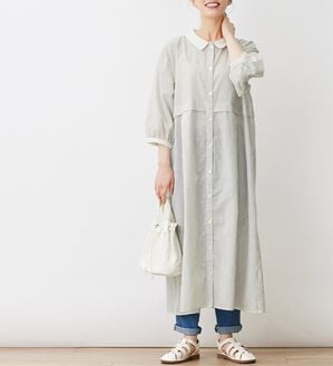 Viola e Viola（ヴィオラ エ ヴィオラ）の「クレリックデザインウエスト切替ワンピース（その他ワンピース）」｜ブラック系ストライプ