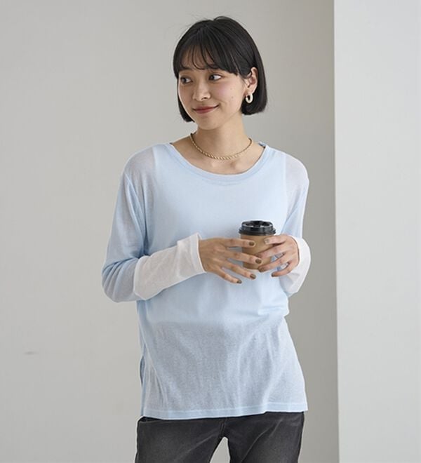 BELLUNA（ベルーナ）の「綿１００％配色シアープルオーバー（カットソー）」｜詳細画像