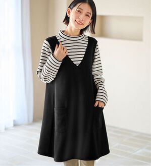 Viola e Viola（ヴィオラ エ ヴィオラ）の「重ね着風あったか裏起毛チュニックワンピース（その他ワンピース）」｜ブラック／黒ボーダー