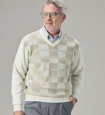 「＜ダンロップ・リファインド＞日本製ブロック柄Ｖセーター（メンズニット・セーター）」