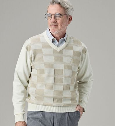 「＜ダンロップ・リファインド＞日本製ブロック柄Ｖセーター（メンズニット・セーター）」