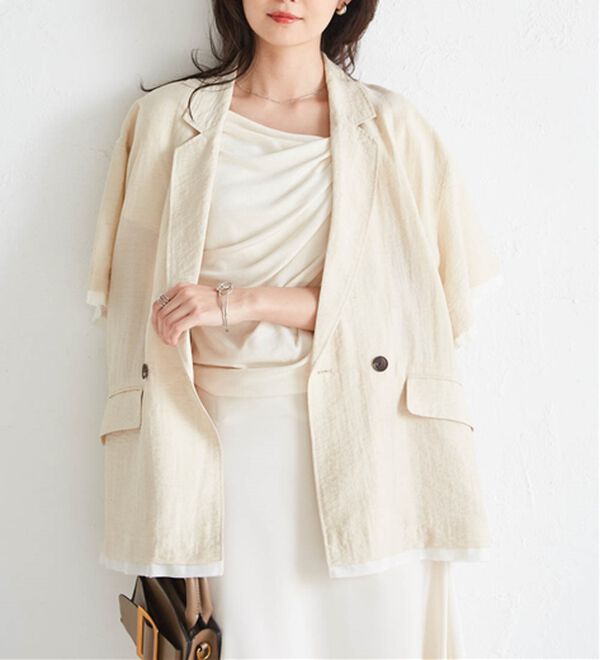 RANAN（ラナン）の「ハーフスリーブシアーシャツジャケット（テーラードジャケット）」｜詳細画像