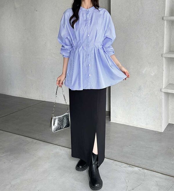 GeeRA（ジーラ）の「ウエストタックリボンシャツチュニック（チュニック）」｜詳細画像