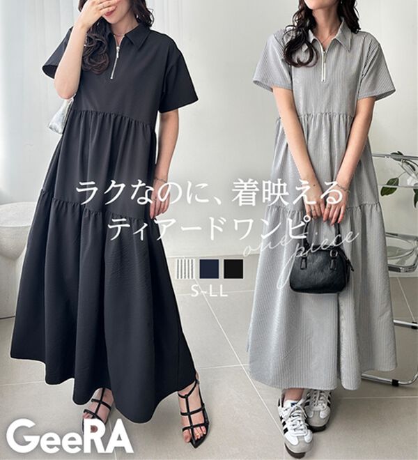 GeeRA（ジーラ）の「サッカーティアードハーフジップワンピース（その他ワンピース）」｜詳細画像