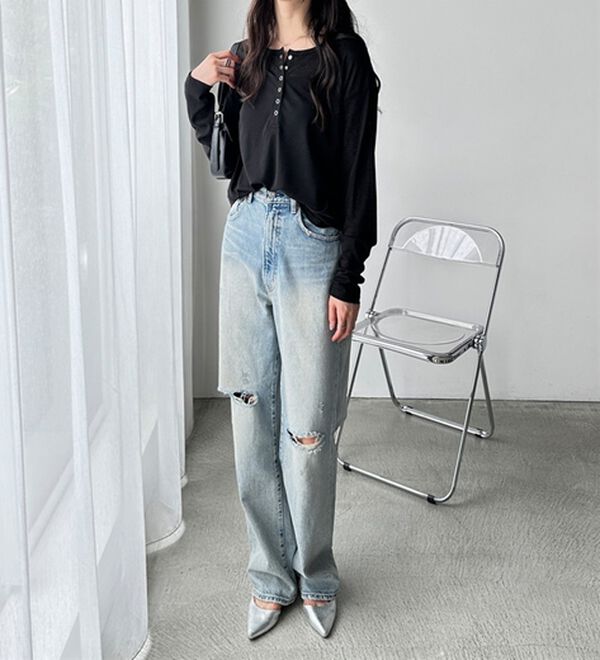 GeeRA（ジーラ）の「前後２ＷＡＹシアースラブヘンリーネックカットソー（カットソー）」｜詳細画像