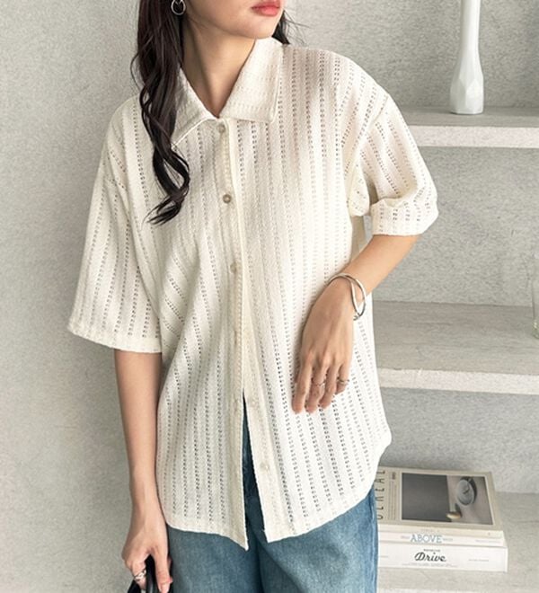 GeeRA（ジーラ）の「透かし編カットソーポロ衿シャツ（シャツ）」｜詳細画像