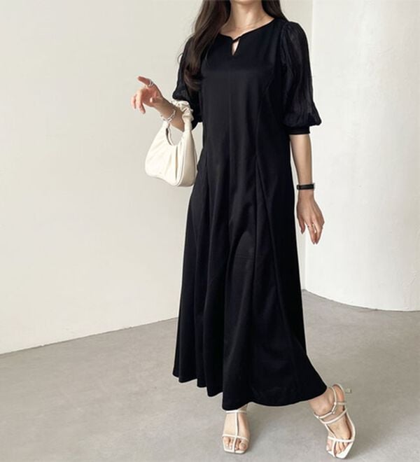 GeeRA（ジーラ）の「袖楊柳シアー美ラインワンピース（カットソーワンピース）」｜詳細画像