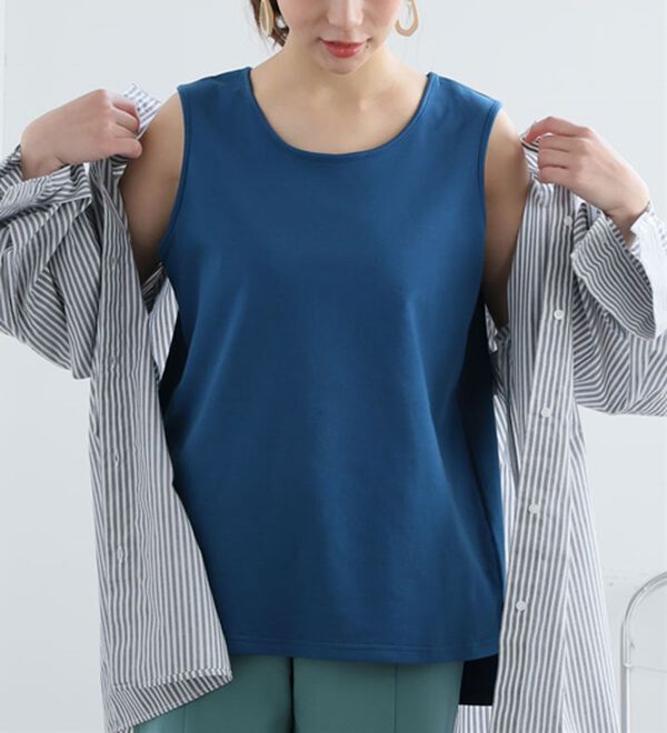 A HAPPY MARILYN（アハッピーマリリン）の「【Ｍ～８Ｌ／選べる裾】【接触冷感・吸水速乾】さらさらタンクトップ（タンクトップ・キャミソール）」｜ブルー