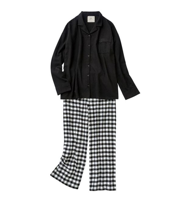 YU'NOW（ユナウ）の「【上下２点セット】コットンネルシャツパジャマセット（パジャマ・ルームウェア）」｜ブラック