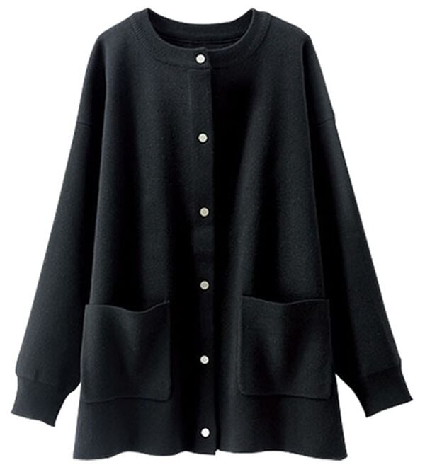 BELLUNA（ベルーナ）の「ポケットデザイン美人顔カーディガン（ニットカーディガン）」｜黒