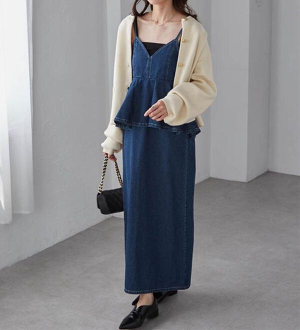 RANAN（ラナン）の「デニムペプラムキャミワンピース（ロングワンピース）」｜詳細画像