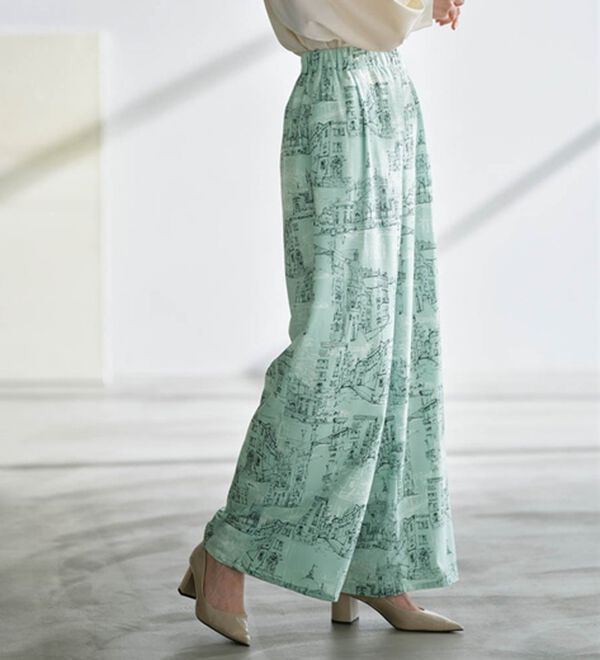 RANAN（ラナン）の「スカーフプリントセミワイドパンツ（フルレングスパンツ）」｜ミント