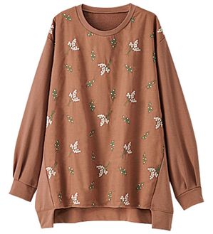 BELLUNA（ベルーナ）の「花柄刺しゅう切替デザインプルオーバー（カットソー）」｜ピンク