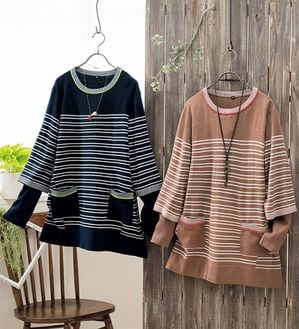 ルフラン（ルフラン）の「重ね着風ボーダーニットチュニック＜ミレット＞（ニット・セーター）」｜詳細画像