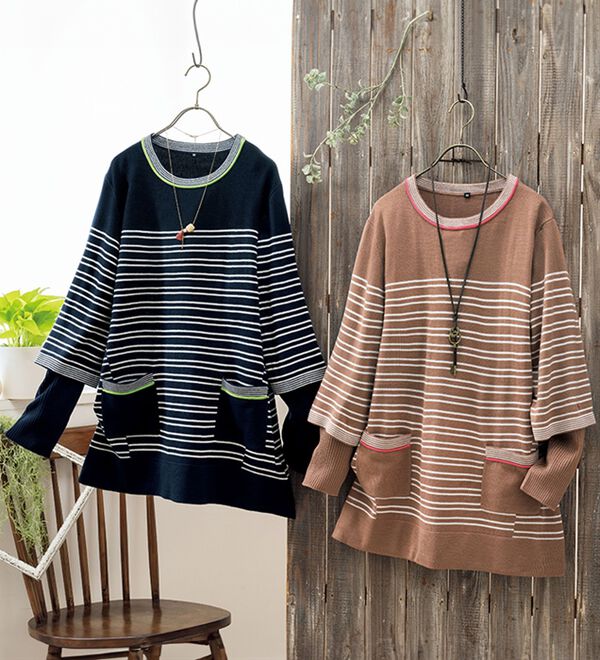 ルフラン（ルフラン）の「重ね着風ボーダーニットチュニック＜ミレット＞（ニット・セーター）」｜詳細画像