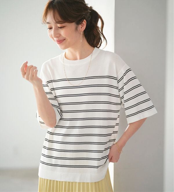 BELLUNA（ベルーナ）の「肌に張り付かない！シャリ冷や高見えニットＴ（ニット・セーター）」｜詳細画像