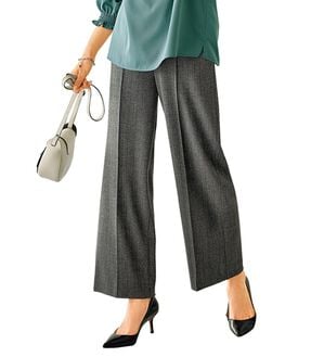 BELLUNA（ベルーナ）の「ストレッチ素材ボタン使いワイドパンツ（ワイドパンツ・ガウチョ）」｜グレー系チェック