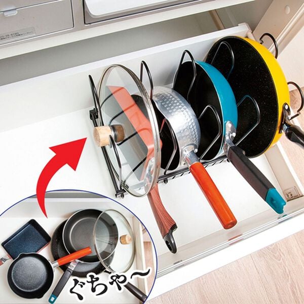「縦横使えるフライパンスタンド（キッチン整理用品）」｜詳細画像