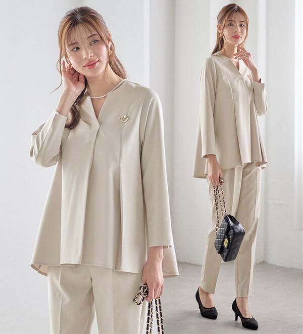 GeeRA（ジーラ）の「【2点セット】タックフレアーブラウスセットアップ（パンツスーツ）」｜詳細画像