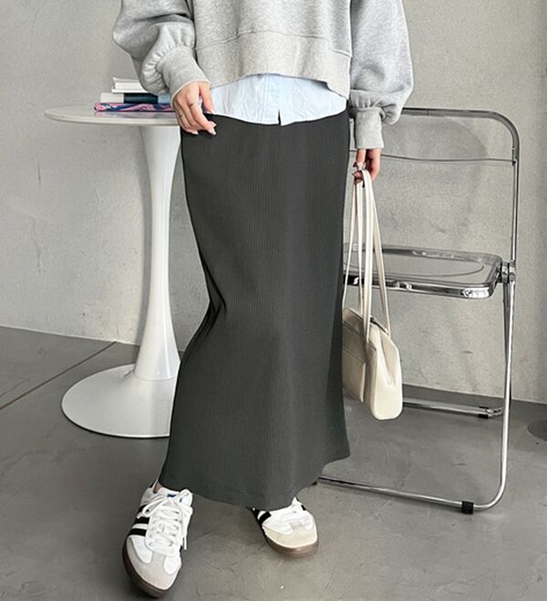 GeeRA（ジーラ）の「【着回し力◎】楽ちんすっきり見え！リブロングスカート（ロングスカート）」｜詳細画像