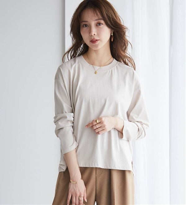 RANAN（ラナン）の「【選べる袖丈】＜BC＞綿100％プチハイネックＴシャツ（カットソー）」｜詳細画像