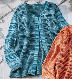 ルフラン（ルフラン）の「メッシュニットカーディガン（ニットカーディガン）」｜ブルー系