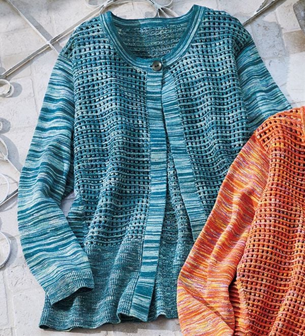 ルフラン（ルフラン）の「メッシュニットカーディガン（ニットカーディガン）」｜ブルー系