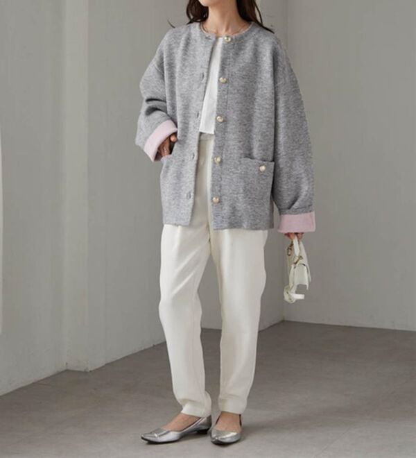 RANAN（ラナン）の「裏配色ゴールド調ボタンニットコーディガン（ニットカーディガン）」｜詳細画像