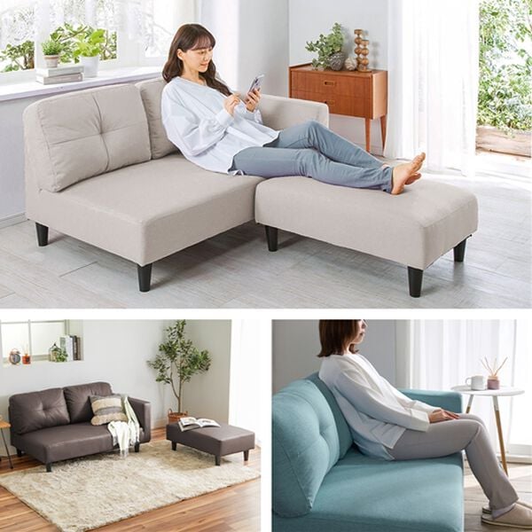 iellio（イエリオ）の「オットマン付カジュアルカウチソファ＜ソファベッド・ソファーベッド・２人掛け・３人掛け・カウチソファー・ローソファ＞（ソファ）」｜詳細画像