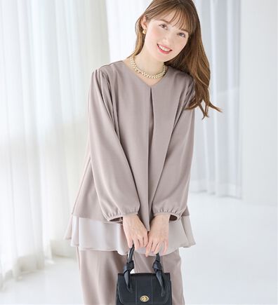 alotta（アロッタ）の「【２点セット】洗えるシフォンレイヤードセットアップ（ワンピースセットスーツ）」