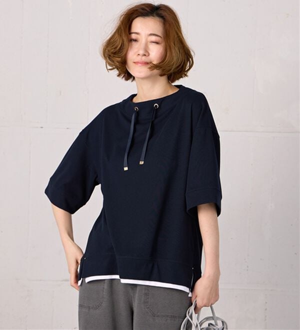 BELLUNA（ベルーナ）の「ワイドネックデザイン重ね着風プルオーバー（カットソー）」｜詳細画像