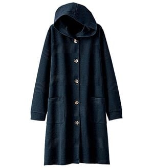 BELLUNA（ベルーナ）の「ボーダージャカード素材フードカーディガン（その他ジャケット）」｜ネイビー