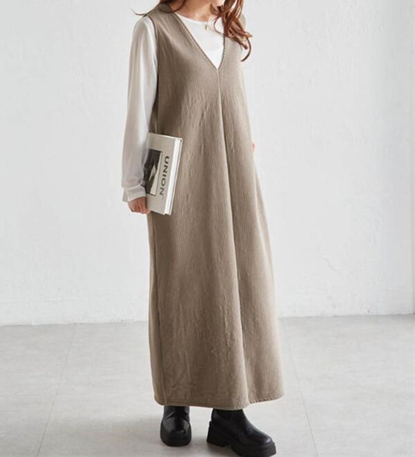 RANAN（ラナン）の「あったか裏ベロアニットコールジャンパースカート（ジャンパースカート）」｜詳細画像