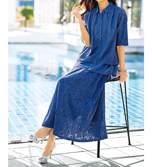 BELLUNA（ベルーナ）の「花柄リバーレース切替デザインスカート（ロングスカート）」｜詳細画像