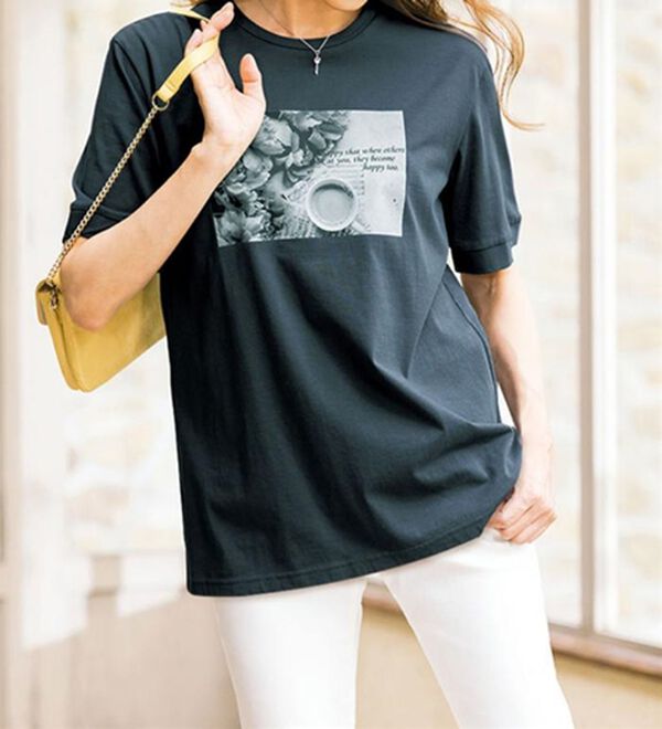 ルフラン（ルフラン）の「綿混フォト＆ロゴの大人Ｔシャツ（Tシャツ）」｜チャコール