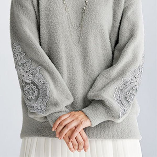 BELLUNA（ベルーナ）の「ふんわりシャギー袖レース使いセーター（ニット・セーター）」｜詳細画像