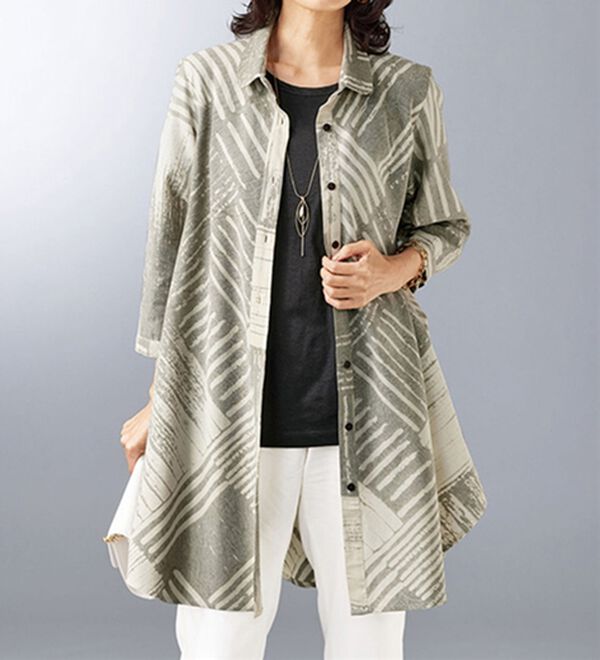 BELLUNA（ベルーナ）の「麻入り素材幾何柄プリントアンサンブル（アンサンブル）」｜詳細画像