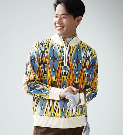 「＜フィッチェ　ゴルフ＞スエード使いハーフジップセーター（メンズニット・セーター）」