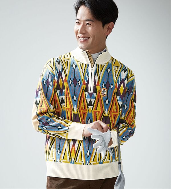 「＜フィッチェ　ゴルフ＞スエード使いハーフジップセーター（メンズニット・セーター）」｜詳細画像