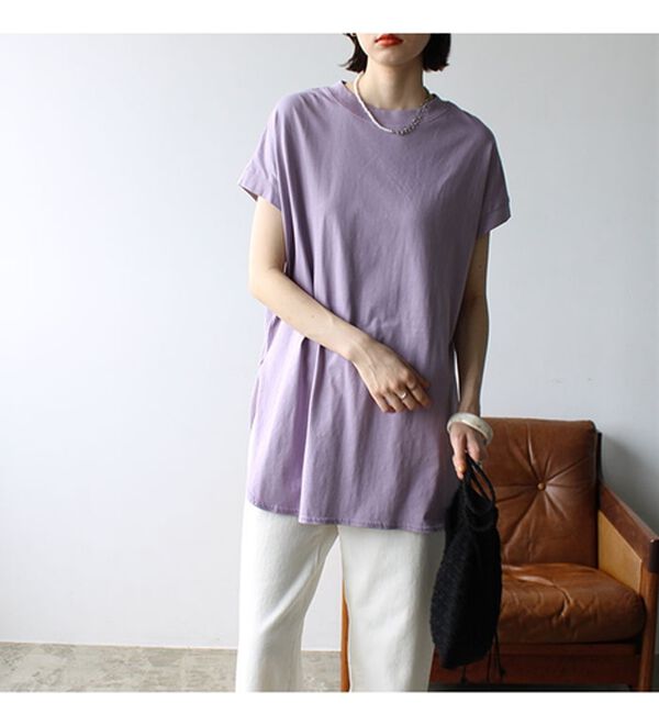 GeeRA（ジーラ）の「綿１００％フレンチスリーブチュニックＴシャツ（カットソー）」｜詳細画像