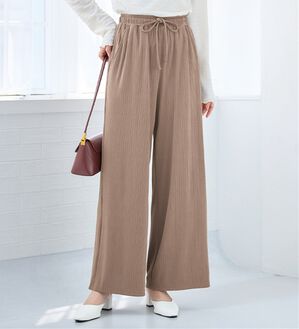 alotta（アロッタ）の「【選べる丈】のびのびストレッチリブワイドパンツ（クロップドパンツ）」｜モカ フルレングス丈