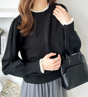 GeeRA（ジーラ）の「レース衿ニットプルオーバー（ニット・セーター）」｜ブラック