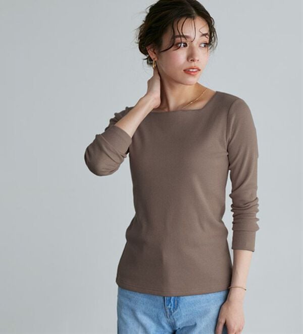 Pierrot（ピエロ）の「【ネックが選べる】テレコリブカットソー（カットソー）」｜詳細画像