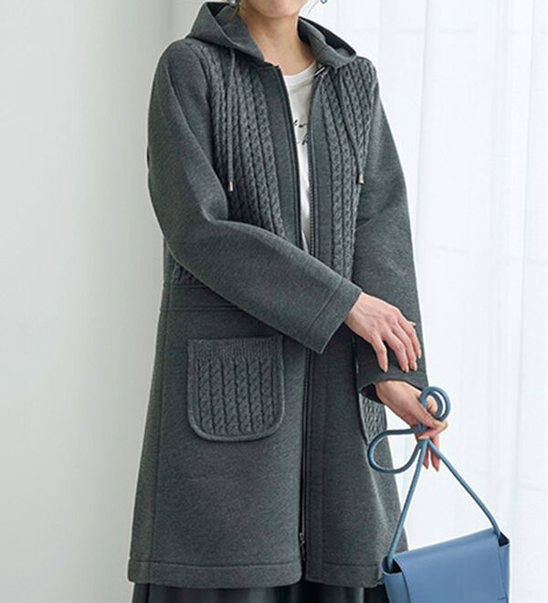 BELLUNA（ベルーナ）の「ダンボール素材ケーブルニット切替コート（ハーフコート）」｜詳細画像