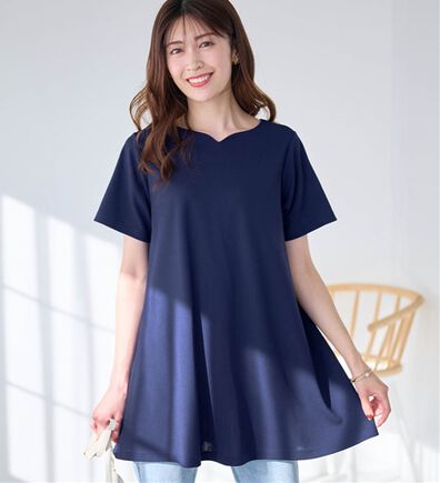 alotta（アロッタ）の「【接触冷感】さらっと快適！高見えフレアーロングチュニックＴシャツ（チュニック）」